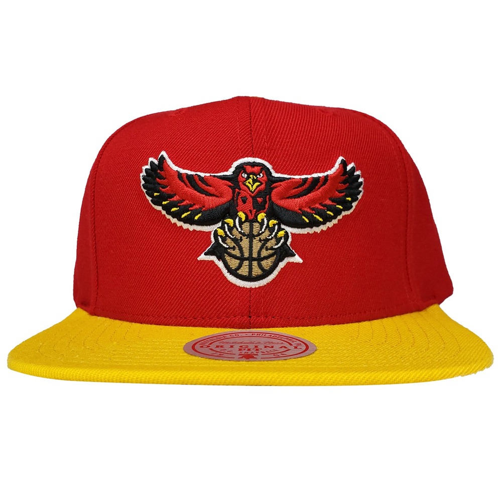 Atlanta Hawks Mitchell & Ness NBA Snapback Hat Cap 3D Logo Red Yellow NWT